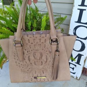 Brahmin Pre-Owned, Mini Priscilla in a taupe/grey color